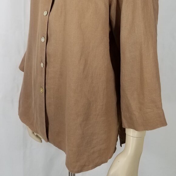 Orvis tan light brown 100% Linen button front shirt blouse ladies Large 14-16 - Picture 7 of 10